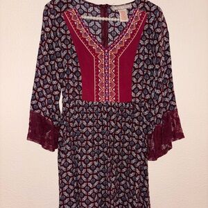 Flying Tomato Red and Blue Sundress with Bell Sleeves